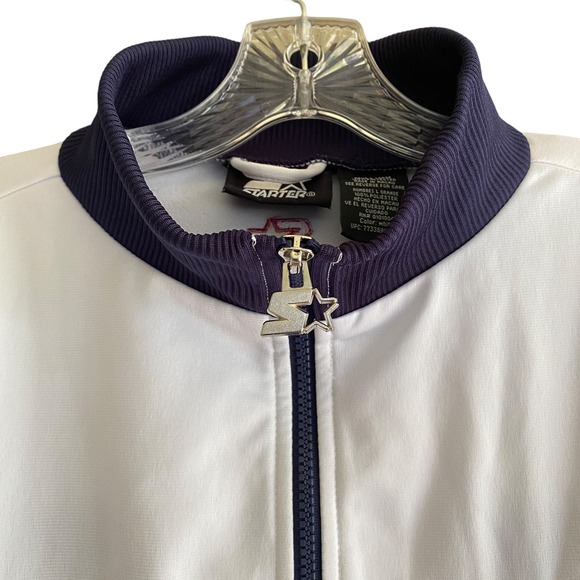 STARTER Men's Size L Jacket Athletic Zip Front White Navy Blue 100% Polyester - Picture 3 of 13